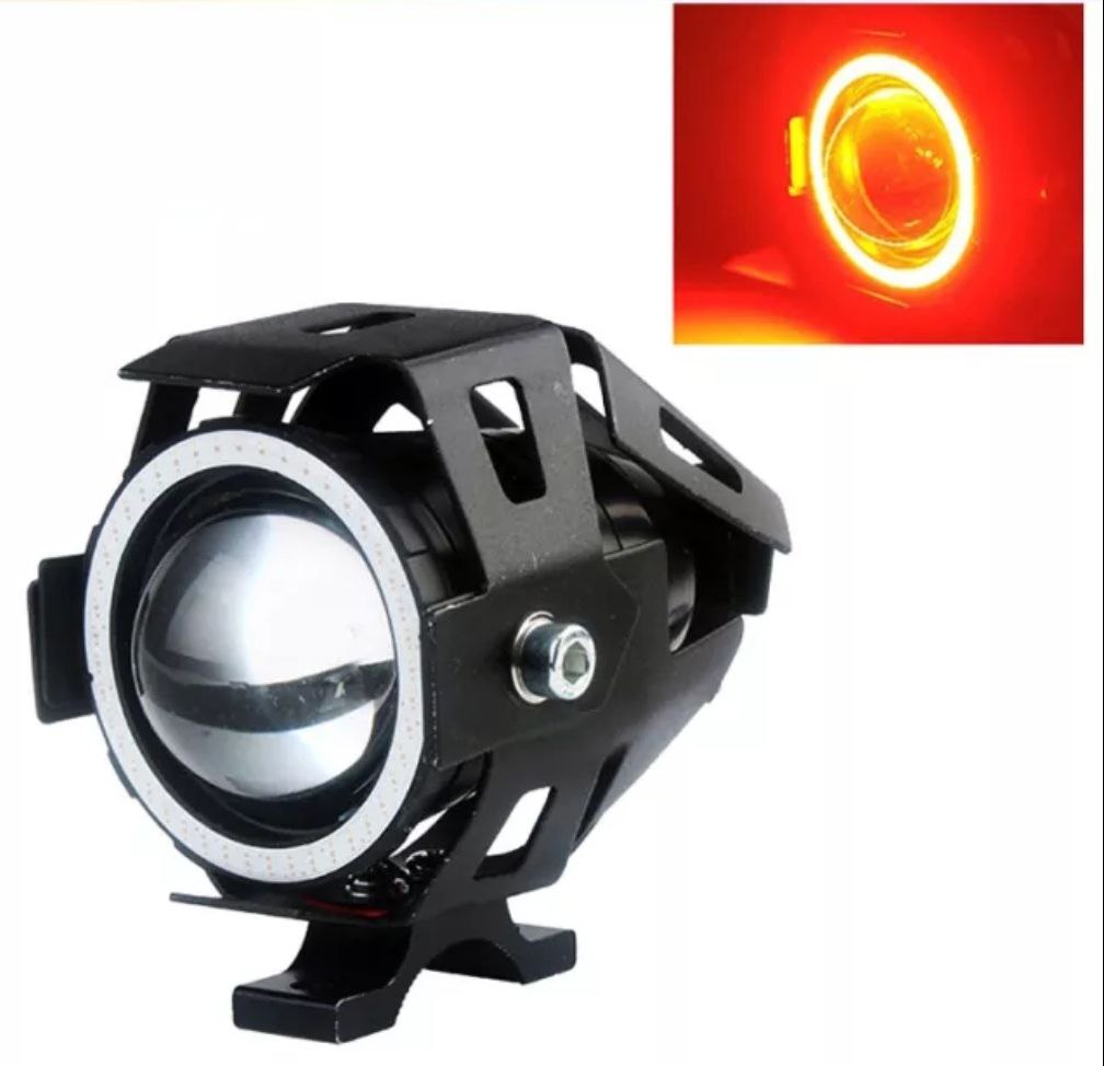 Motorcycle Headlight U7 125W 12V 125W Motorbike Spotlight Angel Eyes