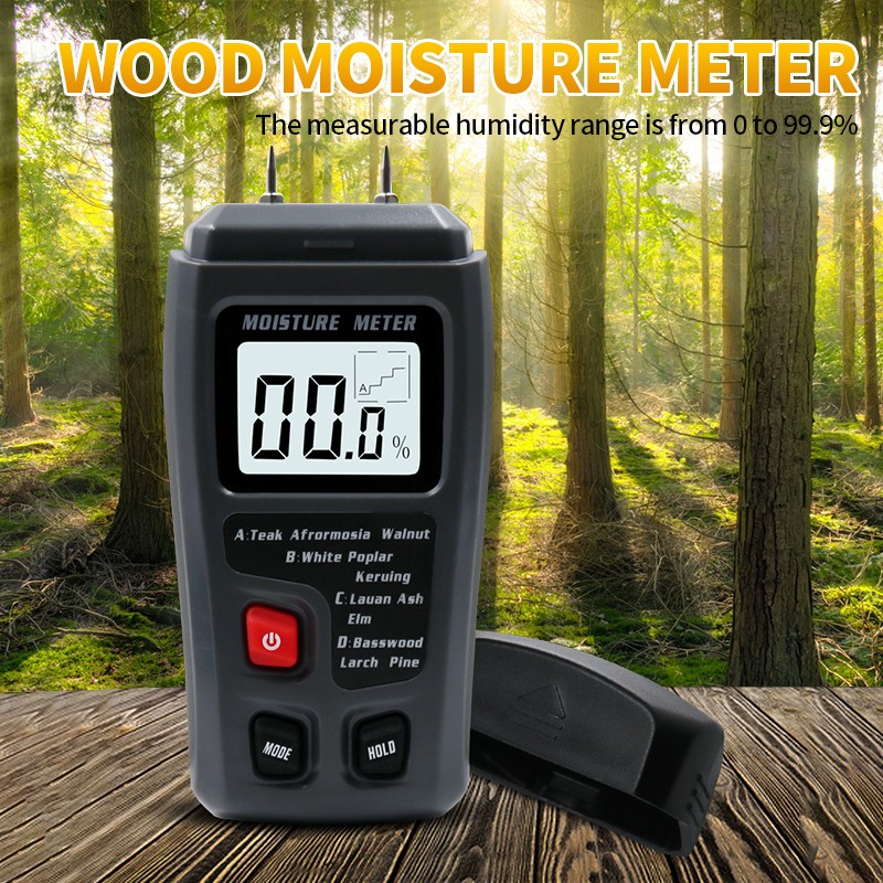 2 Pins LCD Digital Moisture Meter Humidity Tester Timber Damp Detector