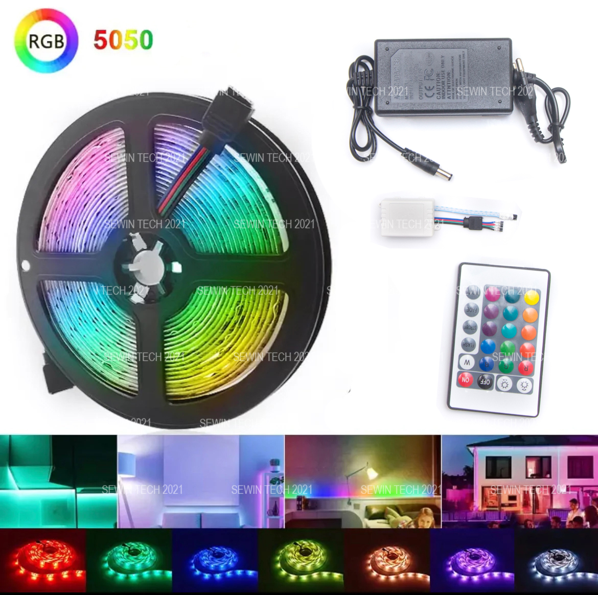 RGB LED Strip Light SMD 5050 Flexible Ribbon Strip 5M Diode Remote 12V