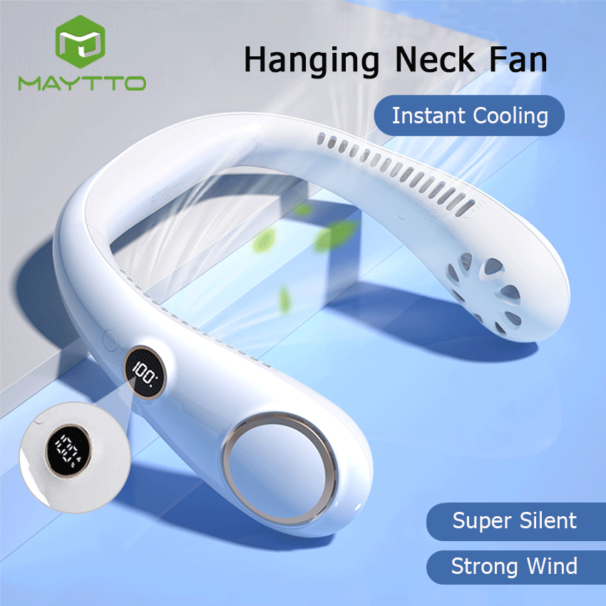 MAYTTO Air cooler Hanging Neck rechargeable Fan LED Digital Display  Portable Cooler Fan Bladeless Fan Personal Wearable Neckband 3 Speeds  Adjustment Twin-Turbo Leafless 360° Neckband Fan USB Rechargeable Fan Mini Neck  Fan |