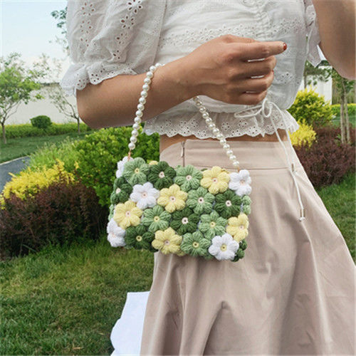 Puff Flower Bag HandmadediyMaterial Package Xiaohongshu Internet Celebrity Same Wool Crochet Homemade Messenger Bag. 