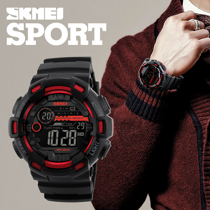 Skmei Sport Electronic Watch Men 5Bar Waterproof PU Strap LED