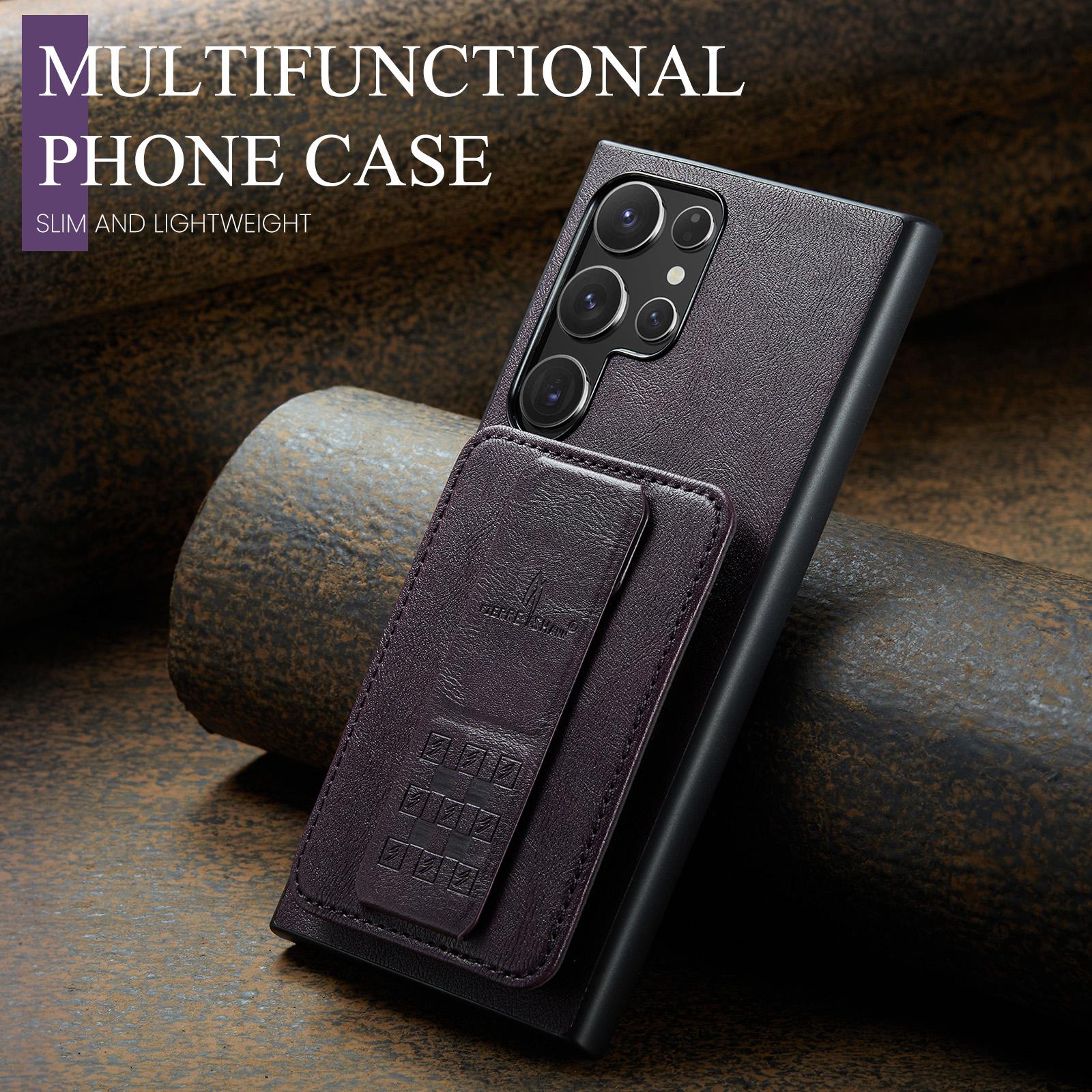 (New product) Fierre Shann FS-024 Oil Wax Cow Leather Card Holder Back Phone Case For Samsung Galaxy S25 5G/Samsung Galaxy S25 Ultra 5G/Samsung Galaxy S25+ 5G. 
