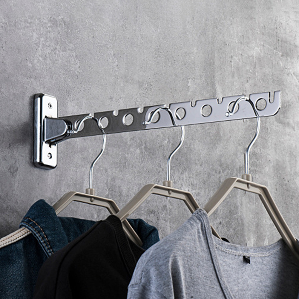 6/8 Holes Foldable Wall Mounted Stainless Steel Clothes Hanger Hook Drying Rack. 