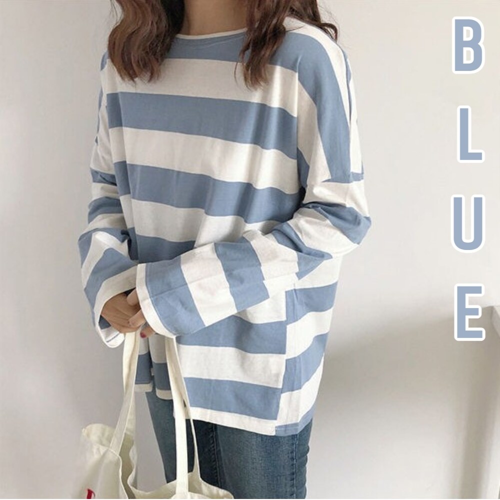 [LazChoice]VIRENE Korean Fashion Plus Size Striped Shirt Fashion Casual Loose Tops Long 1 Sleeve T-shirt Baju Lengan Panjang Pemborong Baju 221104 - Virene Collection. 