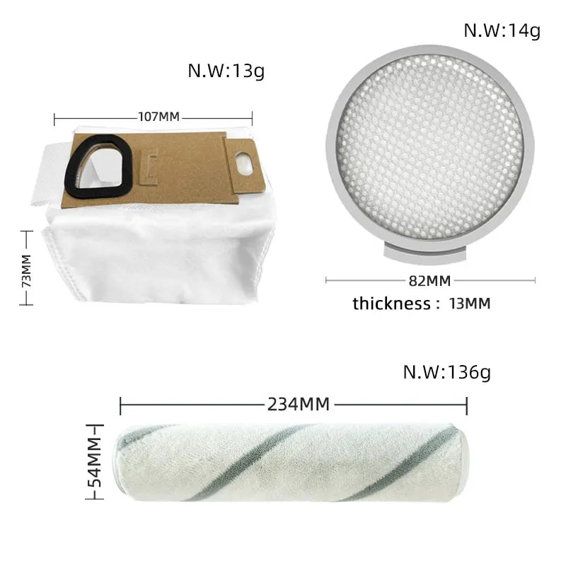 Compatible For Xiaomi Mijia Mi Vacuum Cleaner SCWXCQ1RR / Roborock H6 Vacuum Replacement Parts Soft Brush Pre Filter Dust Bag. 