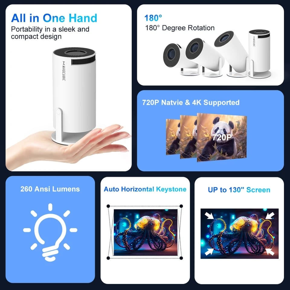 HY300 Projector HD 4K Android 11 Dual 260ANSI Allwinner H713 BT5.0 1080P 1280*720P Home Cinema Outdoor Projector. 