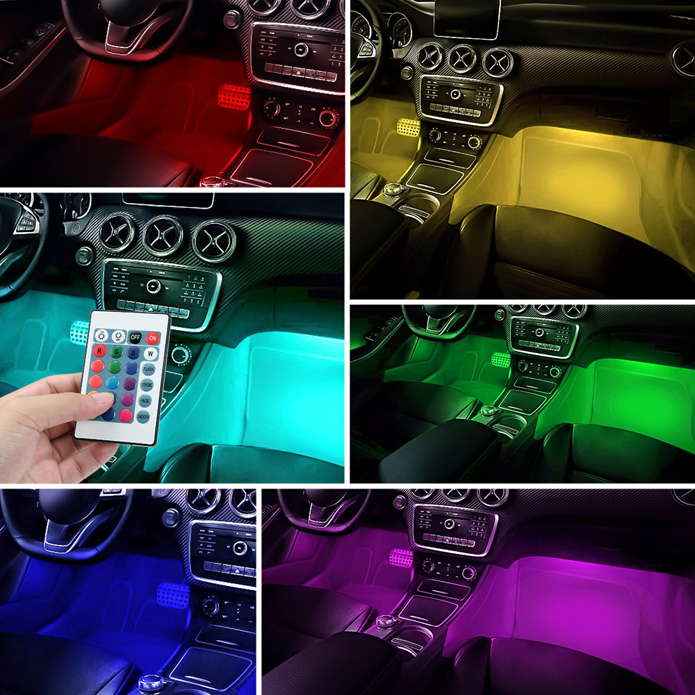 4pcs 12v Car RGB LED Strip Light LED Strip Lights Colors Car Styling Decorative Atmosphere Lamps Car Interior Light With Remote. 