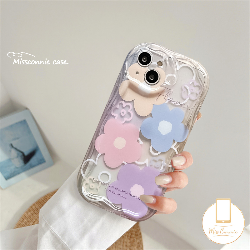 MissConnie Floral Case Compatible for iPhone 16 15 11 14 13 12 Pro Max XR 6s 6 7 8 Plus 7plus X XS Max SE 2020 3D Wavy Curved Edge Fresh Flowers Tpu Soft Shockproof Airbag Glossy Back Cover. 