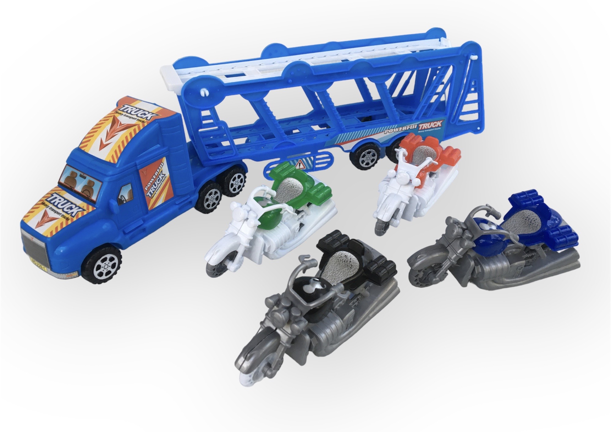 4 PCS Bike Carrier Vehicle Truck Toy, Friction Movement Truck Toy, Manual Function, Able To Load And Unload This Bikes, The Best Gifts For Your Kids.. 
