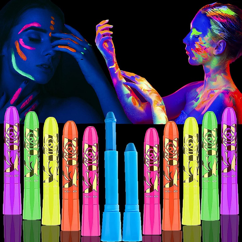 Glow in the Dark Face Body Paint Glow Sticks Markers Makeup Face Painting Kits, For Halloween and Parties. 