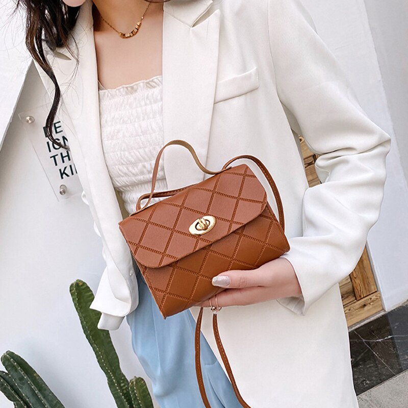 【ALLGOOD】Solid Color Versatile Satchel Ringer Stripes Square Women Small Handbag Fashion Round Lock Tide Shoulder Bag. 