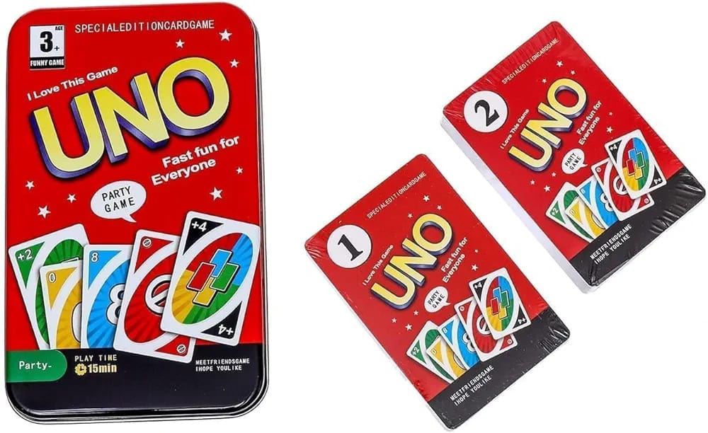 Uno Cards Pack - 108 Cards (Standard / Plastic / Metal Box / H2O) by ZinZen. 