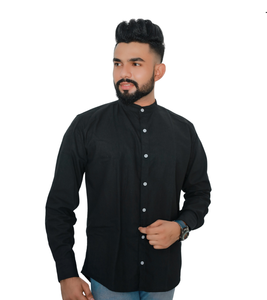 Men's Premium Linen Long Sleeve Black Chinese Collar / National Collar