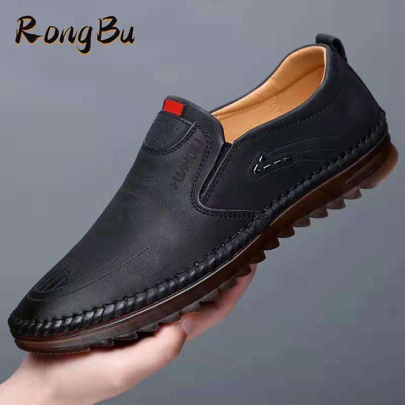 RongBu spring are fashionable comfortable, made of soft leather, casual leather shoes, textured, car sewing, and wear-resistant mens shoes wholesale