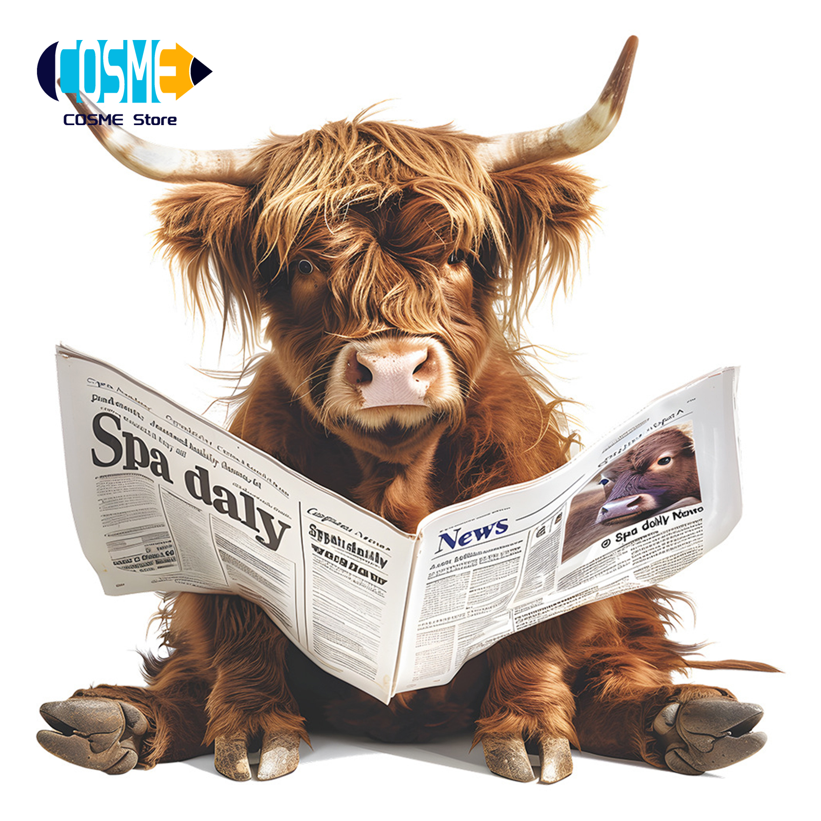 Reading Newspapers Yak Toilet Sticker Removable Self-adhesive Waterproof PVC Living Room Bathroom Wall Art Cow Toilet Lid Decoration Decal