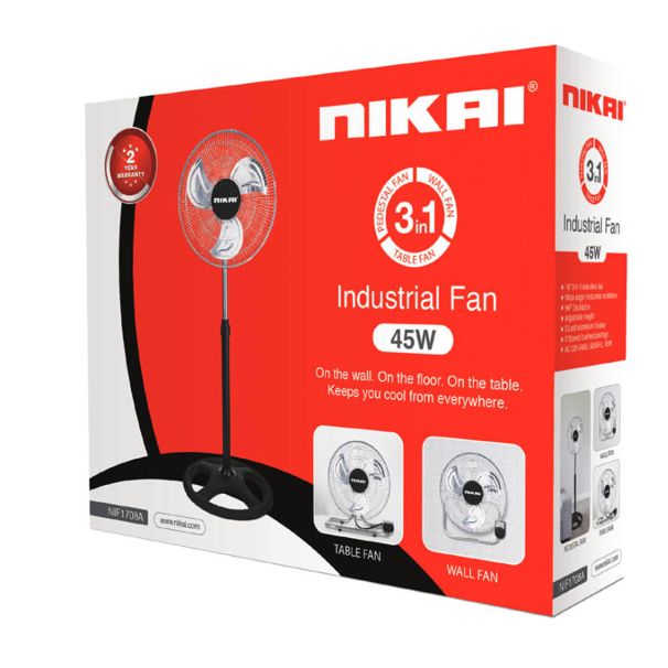 Nikai 3 in 1 Electric Pedestal Fan with Remote Control, 45 Watts