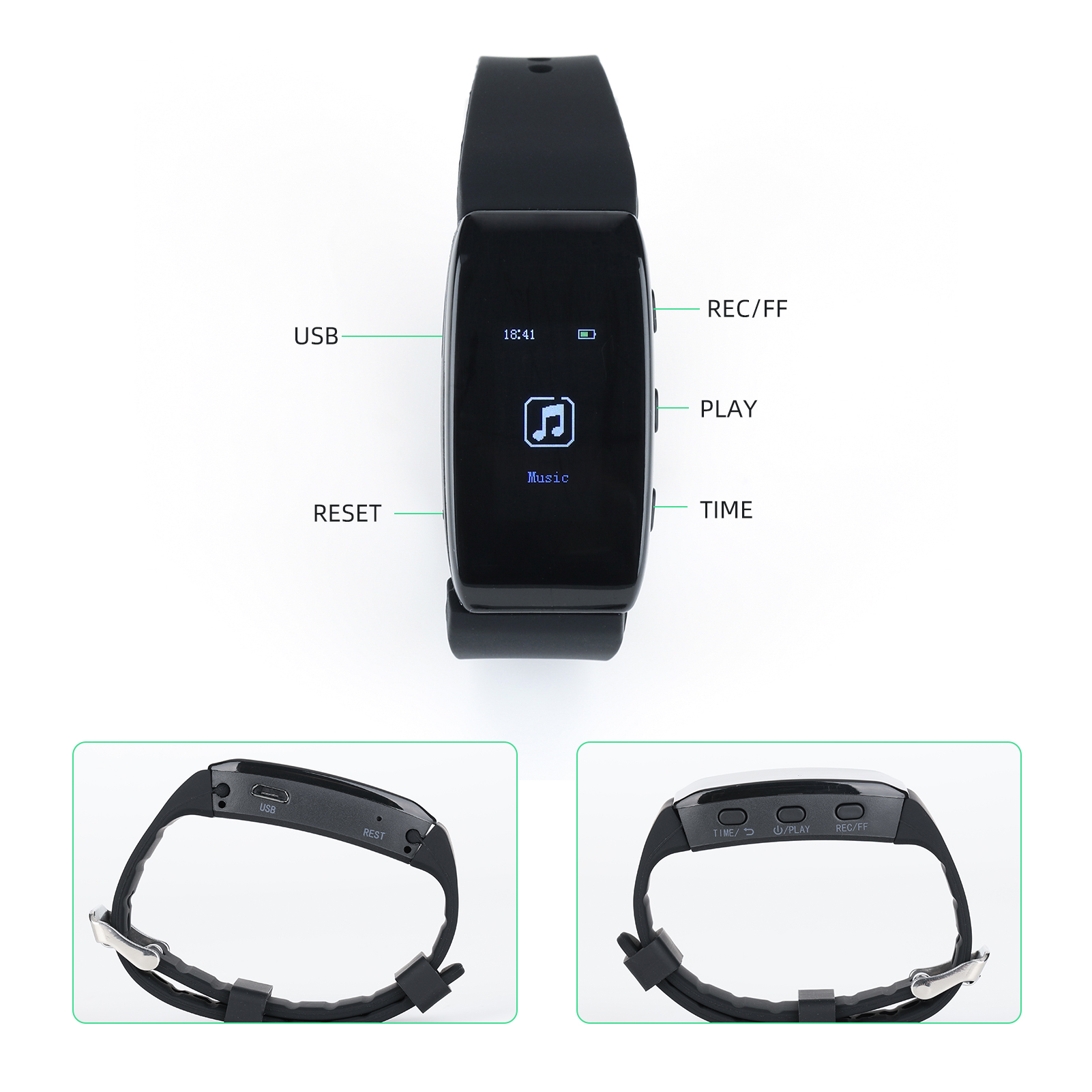 16GB Digital Voice Recorder Watch Audio Dictaphone with Color Screen Display Detachable Wristband MP3 Music Player Voice Activated Recorder Support Date and Time Setting/Password Protection. 