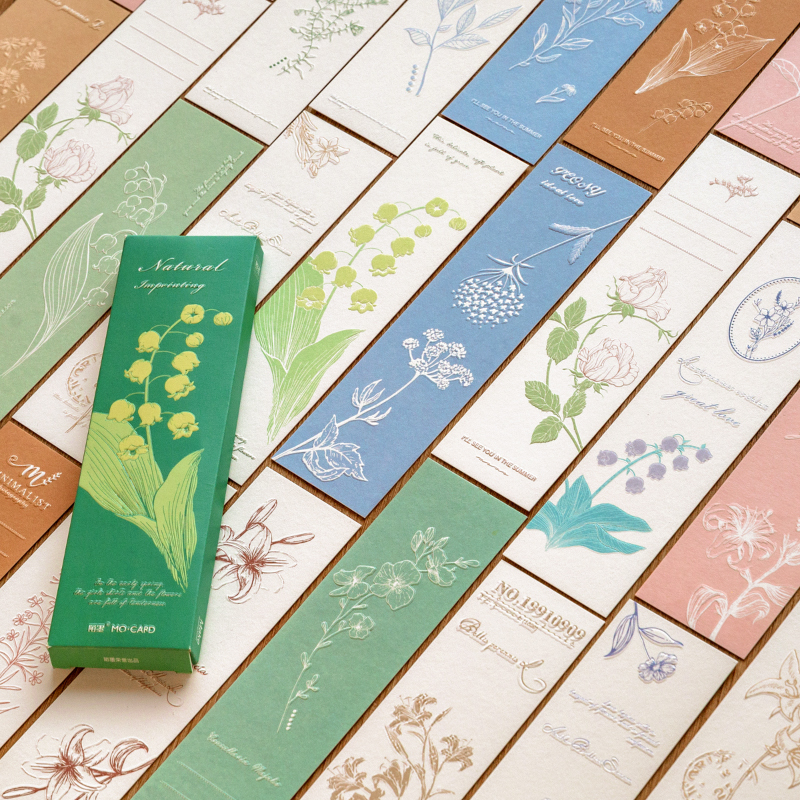 Special Paper Letterpress Box Bookmark Natural Imprinting Series Fresh Literary Gift Message Card 20 Pieces. 