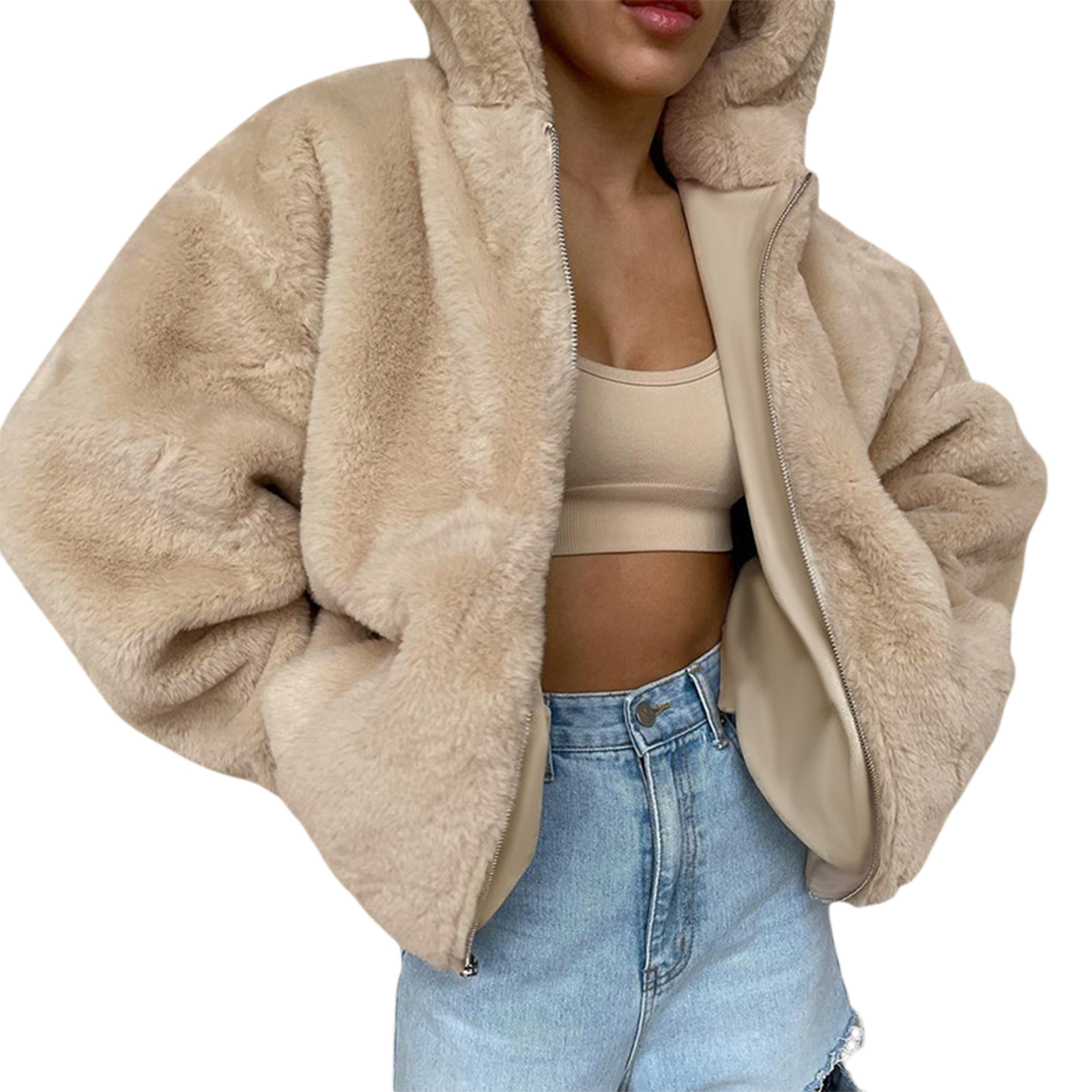 oversized fluffy jacket with hood