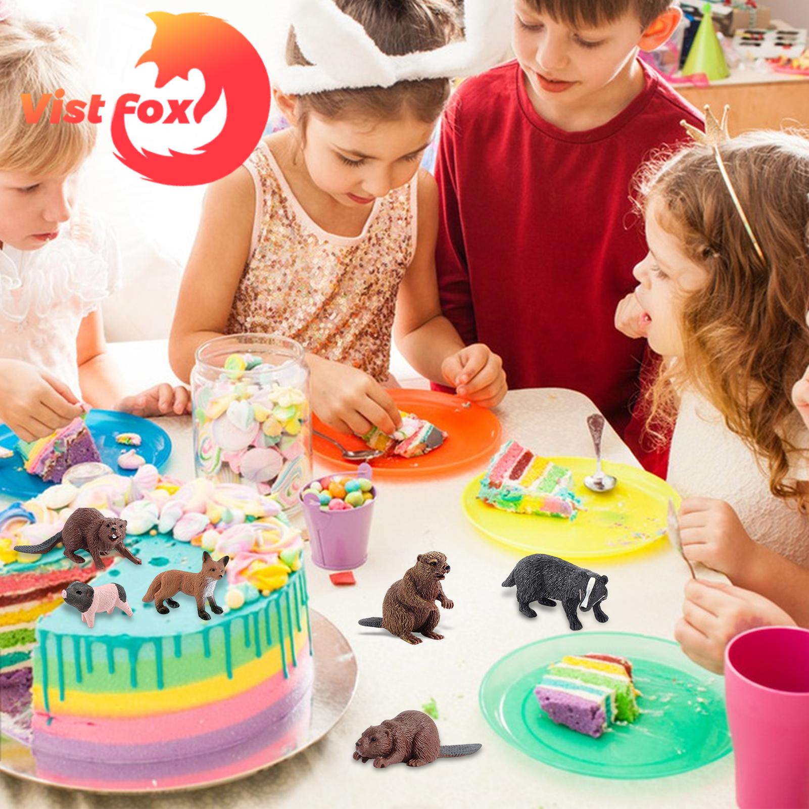 Jungle Animal Toys 10pcs Jungle Animal Model Simulation Wild Figures Toys Realistic Beaver Fox Badger Mini Figurines Cake Topper Toy Set Christmas Birthday Easter Egg Gift Party Favor for Kids Zoo. 