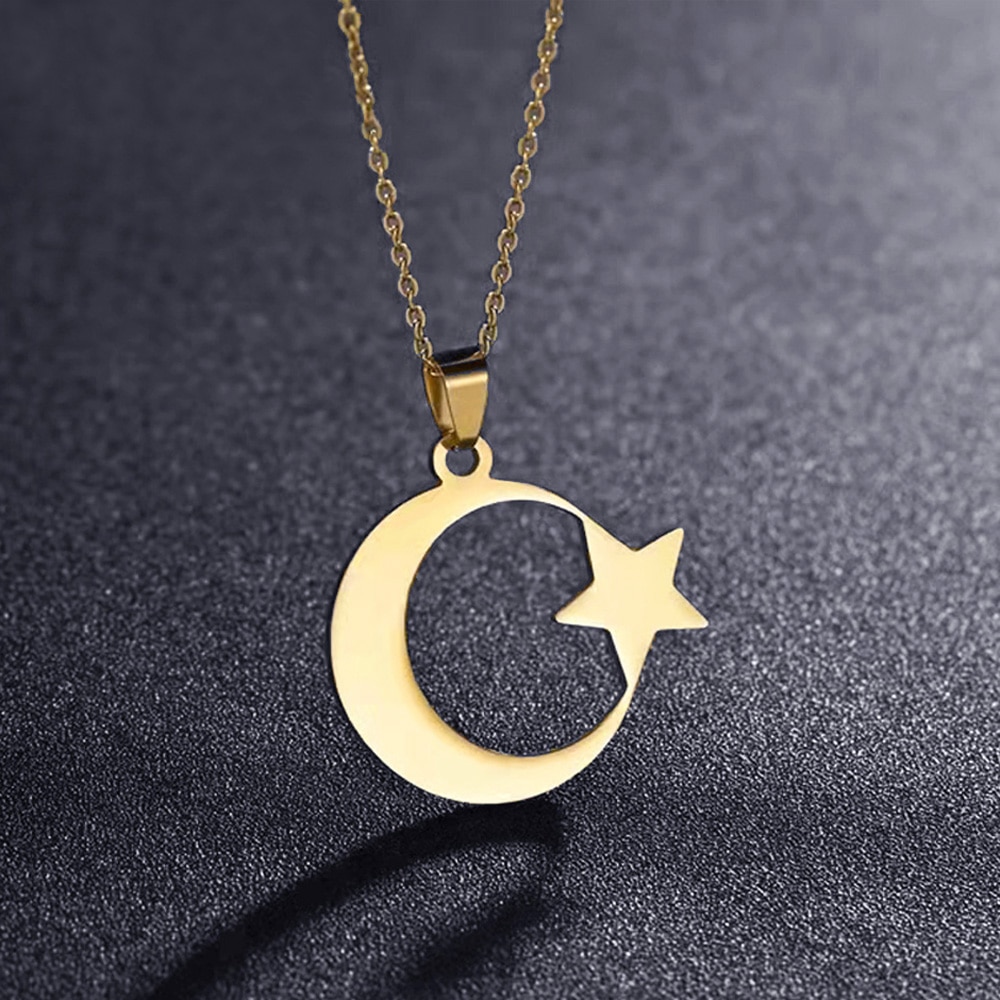 FIREBROS Stainless Steel Crescent Moon Star Necklace Men Women Spiritual Islamic Muslim Amulet Pendant Turkish Religious Jewelry Daraz.lk