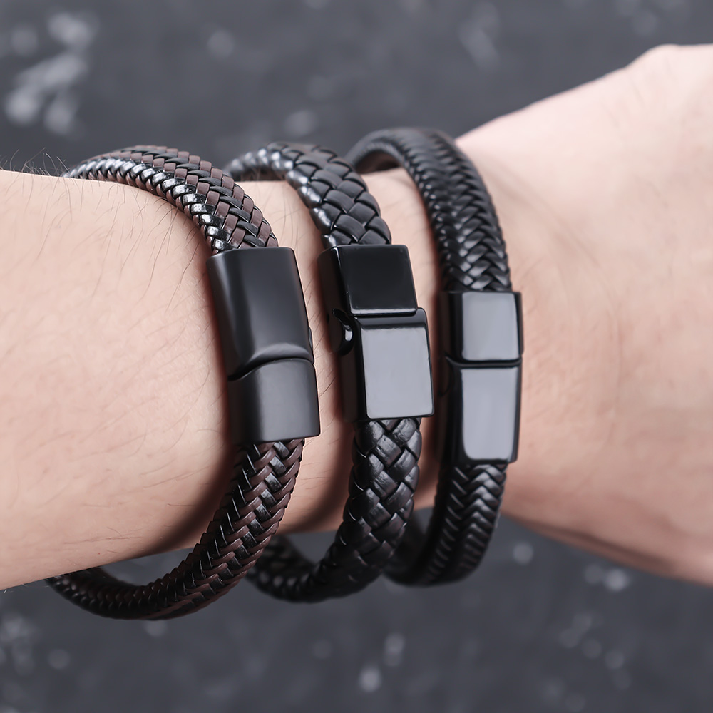 Charm Men Jewelry Classic Black Braided Leather Bracelet for Men