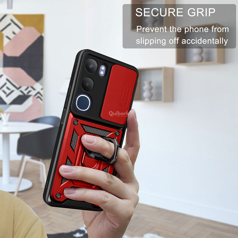 Quiberk for Vivo Y19s 4G Phone Case Slide Camera Cover Magnetic Kickstand Hard Shockproof Armor Back Casing. 