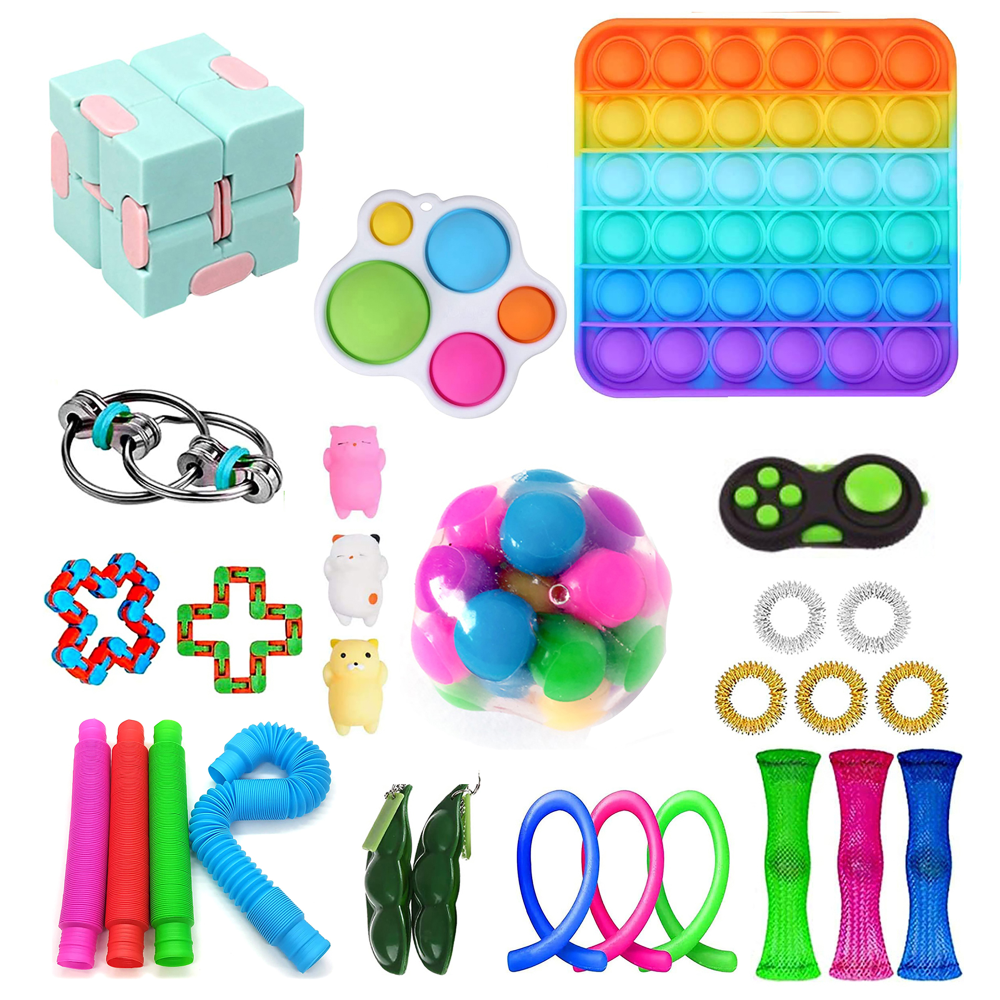 Sensory Fidget Toys Set, 19/26Pcs Flippy Chain Marble Mesh Stress Relief Hand Toys Kit. 