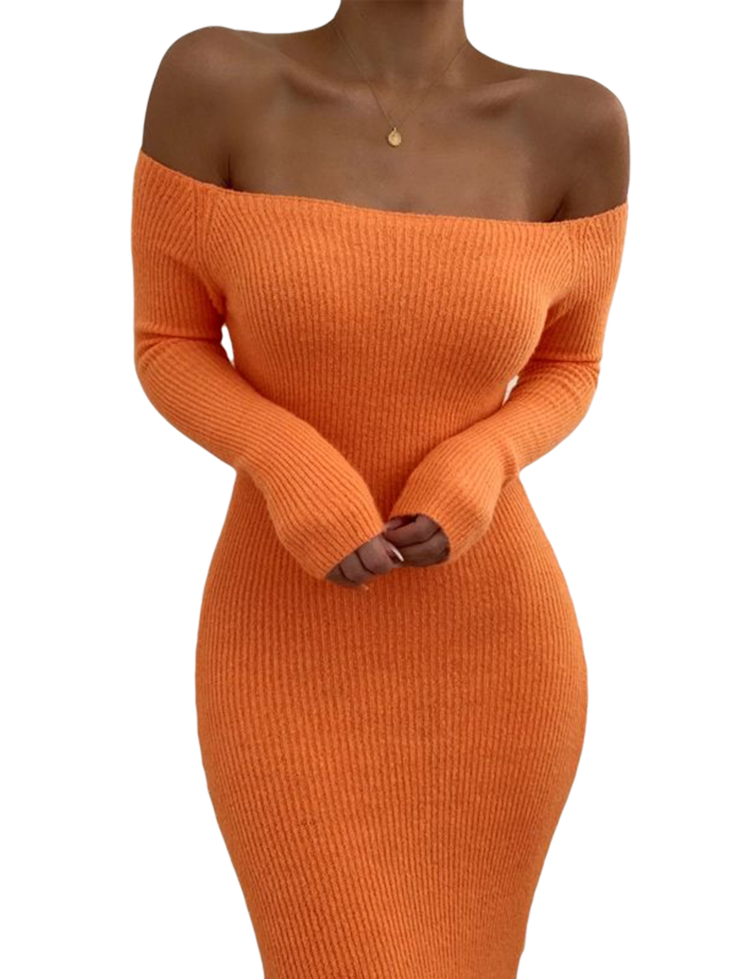 off the shoulder long sleeve bodycon dress