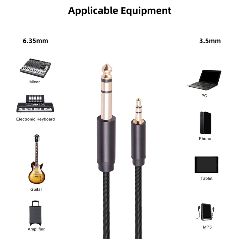 Amplifier Audio Cable Aux Cable for Mixer Amplifier Gold Plated 3.5 Jack to 6.5 Jack Male to Male Audio Cable 1 Meter. 