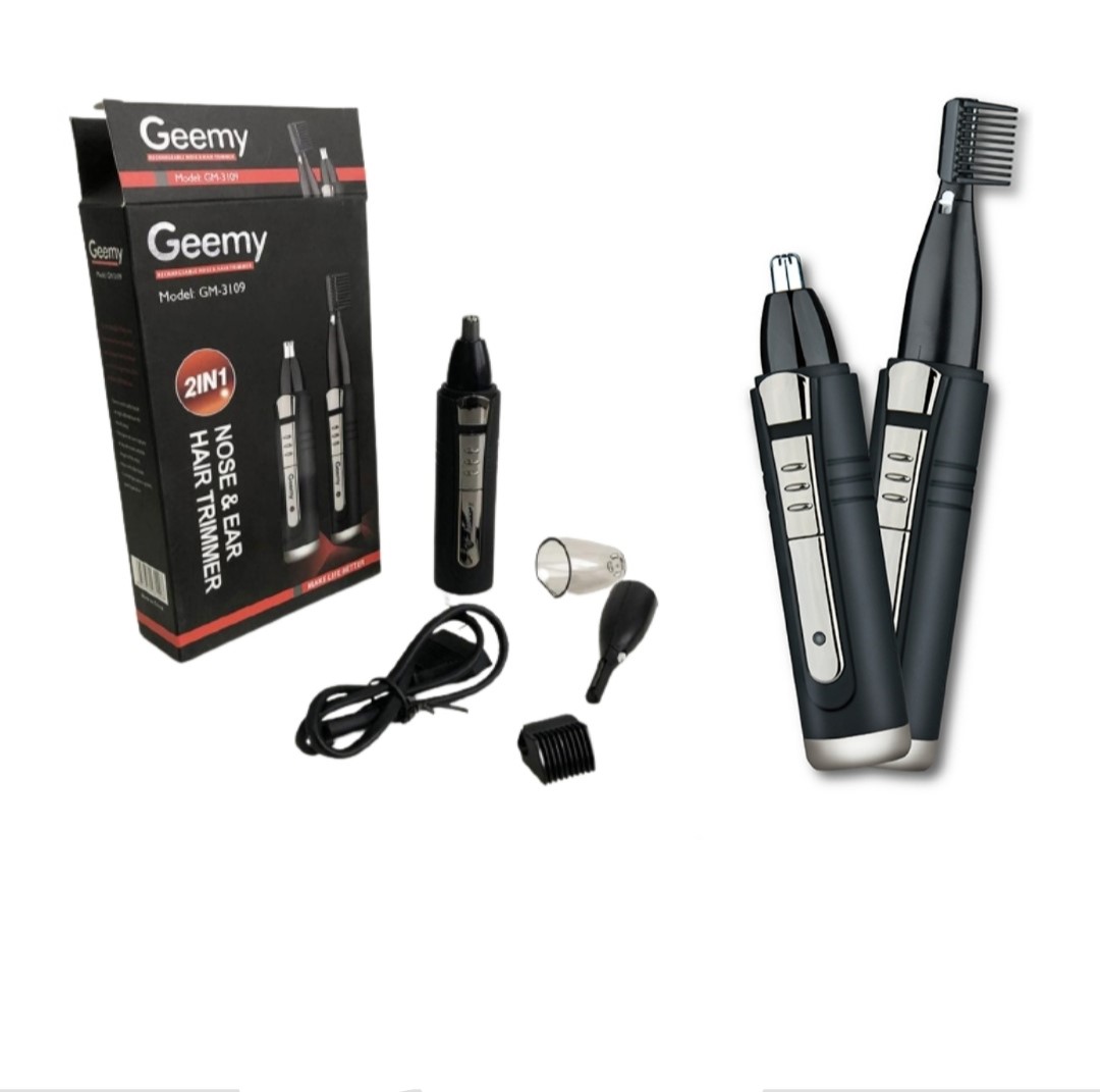 Geemy GM-3109 2 In 1 Rechargeable Nose And Ear Hair Black Trimmer. 