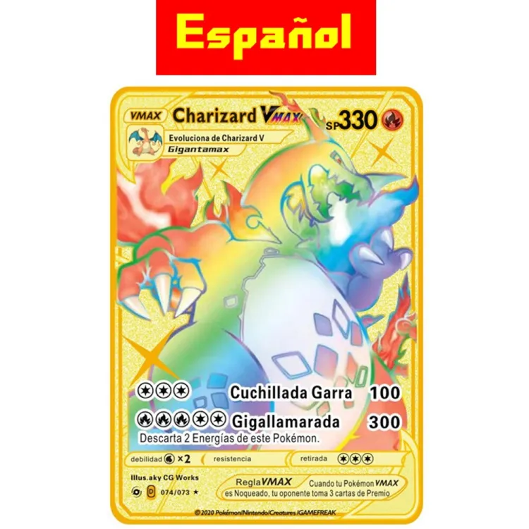 Cartas Español Spanish Metal Cards Vmax Charizard Pikachu Gold