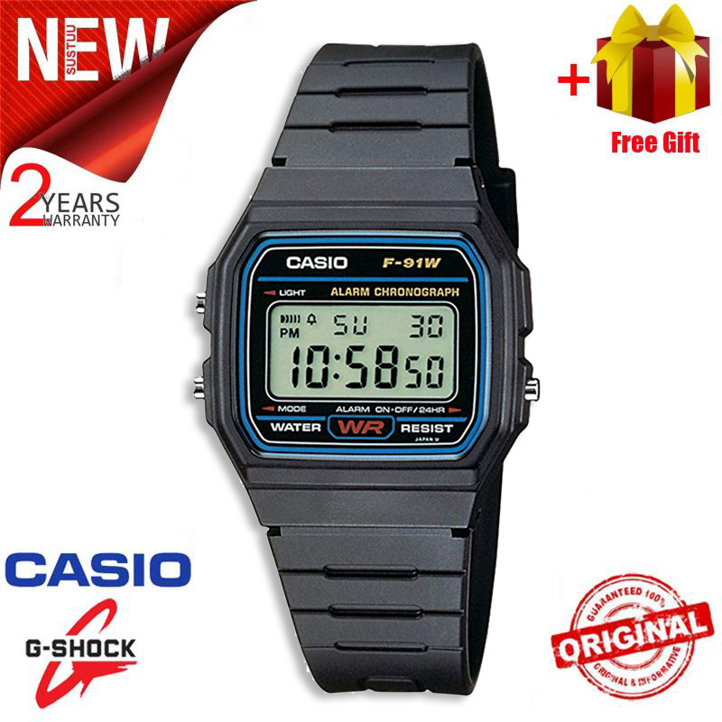 (සූදානම් තොග) G-Shock පිරිමි ඔරලෝසු ඩිජිටල් ක්‍රීඩා ඔරලෝසු LED සංදර්ශක ජල ප්‍රතිරෝධී කම්පන සහ ජලයට ඔරොත්තු නොදෙන ලෝක කාල LED ඔටෝ ලයිට් ස්පෝර්ට්ස් වර්ග මැණික් කටු ඔරලෝසු F91W-1. 