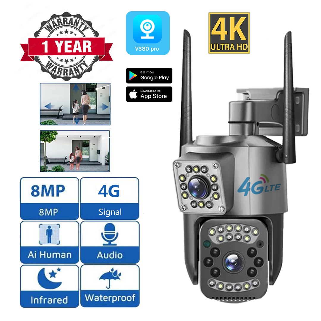 4G Sim Camera SIM Card 4K 8MP Dual Lens WIFI IP Camera Outdoor IP66 ...