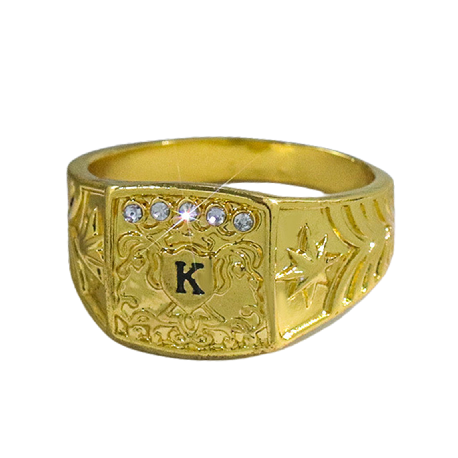Inlaid Rhinestone Letter K Print Men Ring Unique Pattern Fashion