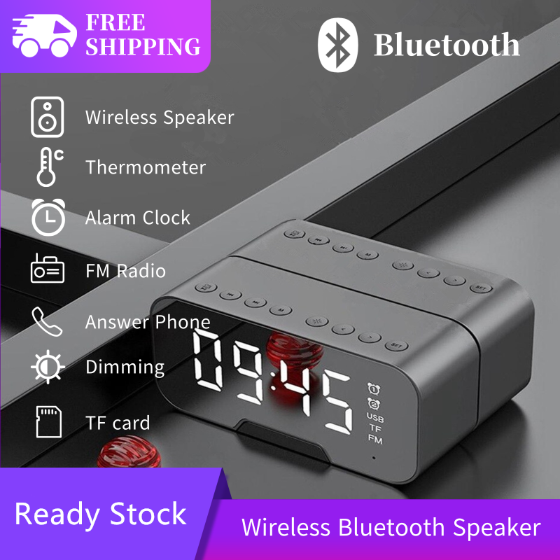 G10 ALL IN 1 Portable Bluetooth Alarm Clock FM Radio Speaker/Super Bass Stereo Speakers/Hands-free Calling Support/Mirror Screen Dispaly/Support FM TF AUX / Phone Holder. 