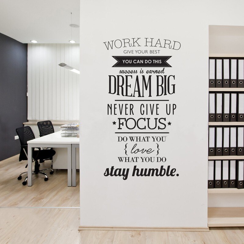 【WEJA】Work Hard Inspiring Quotes Vinyl Wall Art Sticker Never Give Up Big Dream Mural Decals Poster for Office Living Room Home Decor. 