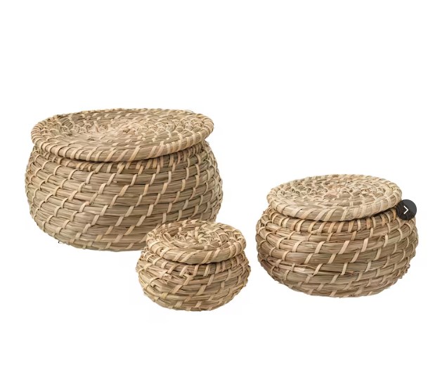 IKEA FRYKEN, Box with lid, set of 3, seagrass