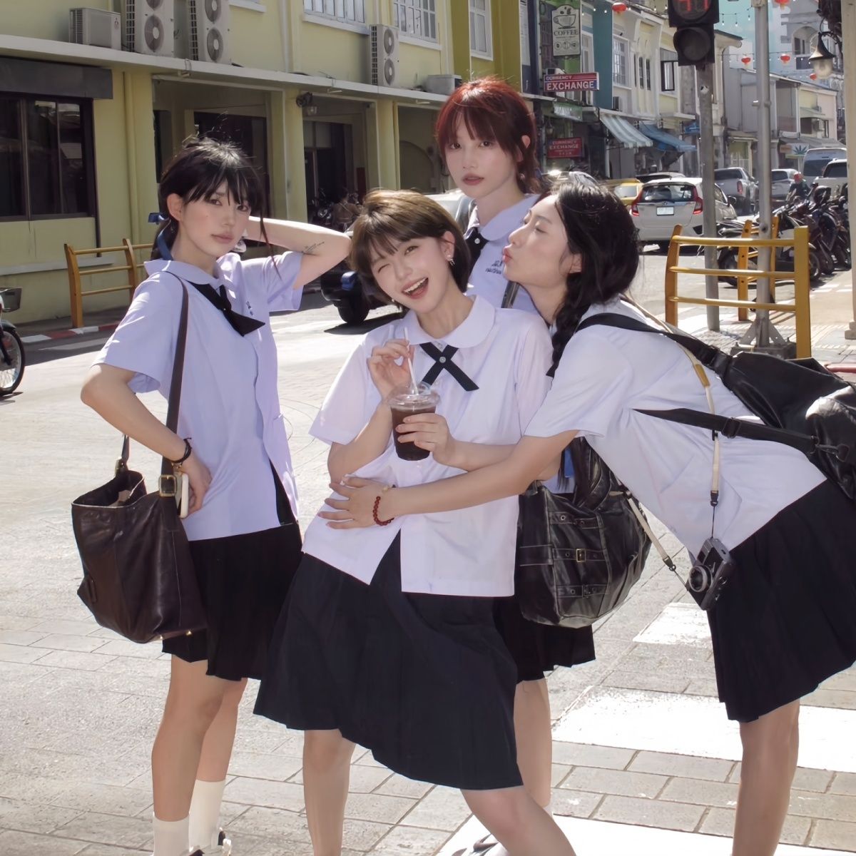 Thailand Thai School Uniform Short-Sleeved Shirt for Women jk Uniform College Style High School Student Summer Sports Meeting Graduation Business Attire. 