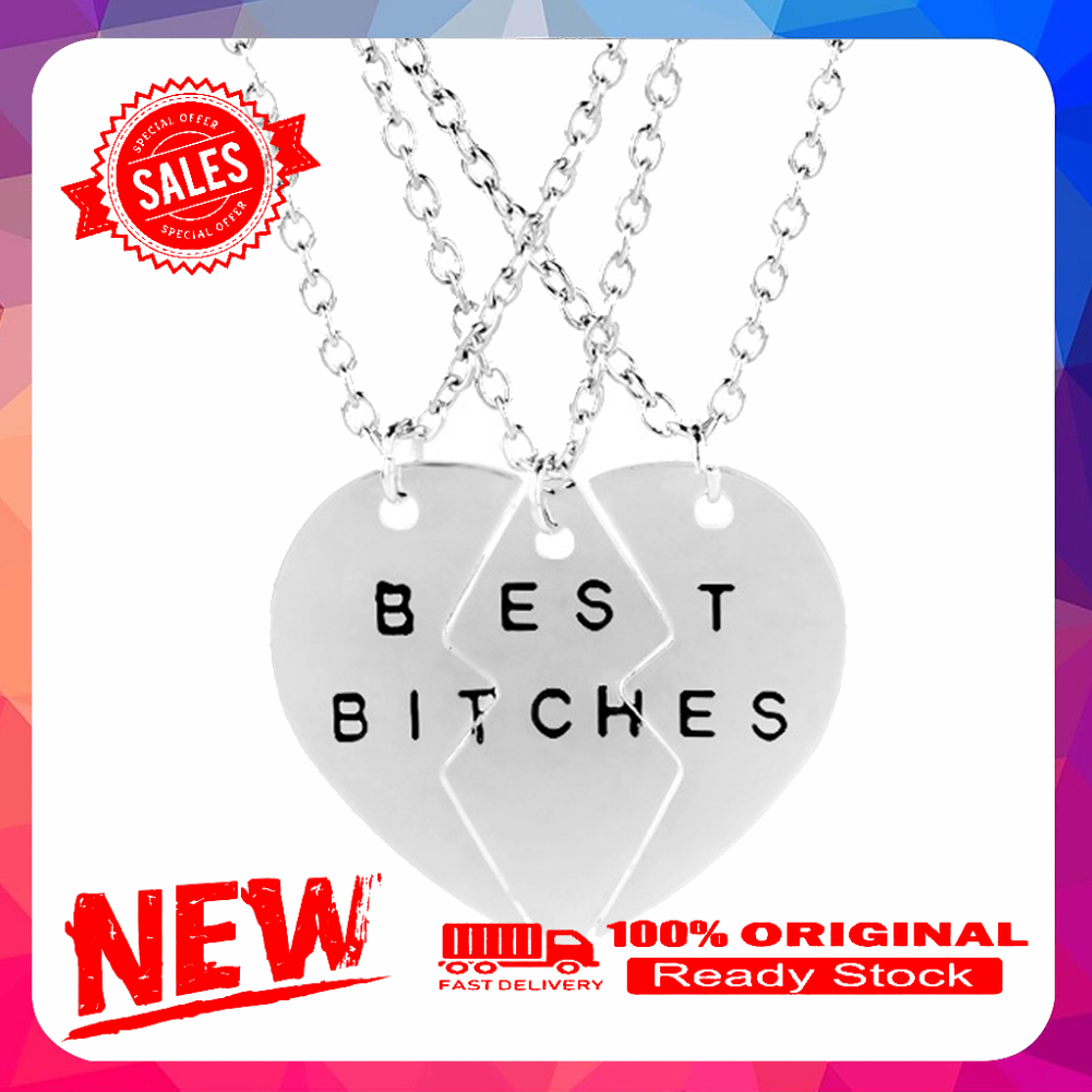3Pcs/Set Best Bitches Letter Broken Heart Pendant Necklace Friends Jewelry Gift