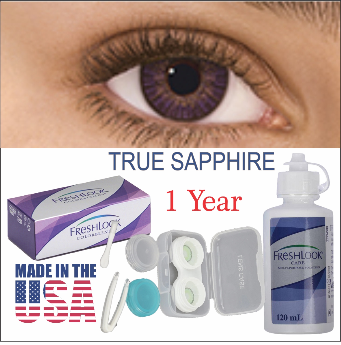 Colour TRUE SAPPHIRE - Fresh Look tsel Color Blends Contact Lens - Full Set - Color Contact Lens (Replacement Cycle: 12 Month)