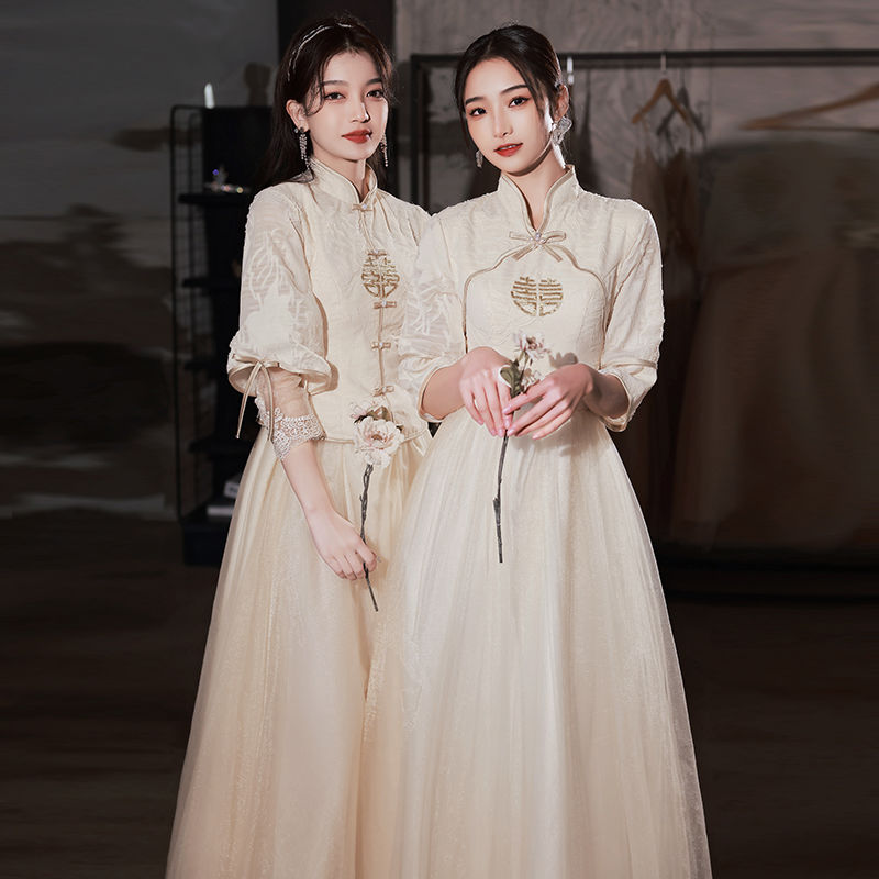 Champagne Bridesmaid Dress Thickened High Sense Ladybros' Dress Women's Winter New Summer Small Bridesmaid Dress. 