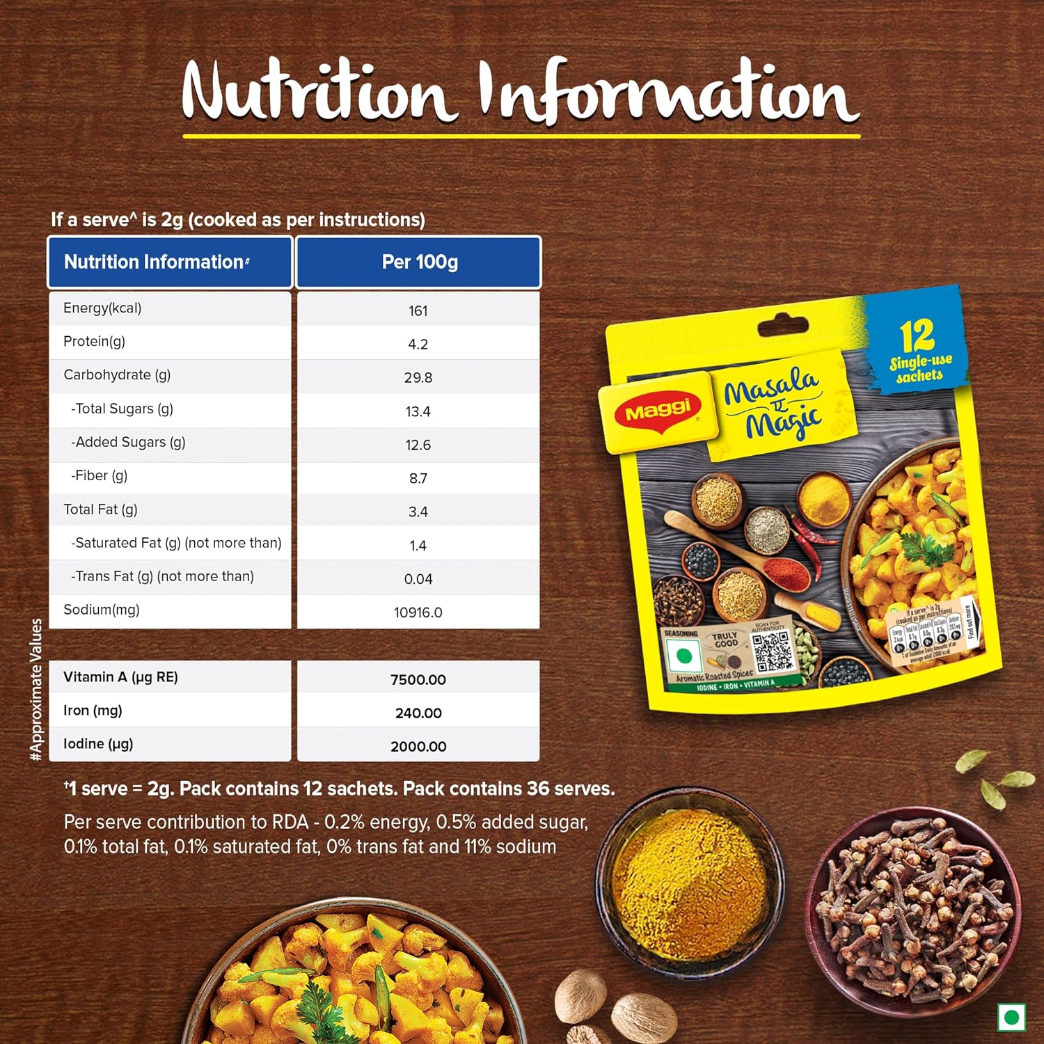 MAGGI Masala-ae-Magic Vegetable Masala, 72g Pouch (6g x 12 Sachets) | All in One Masala for Dry Vegetables, Paneer, Dal & more SAM. 