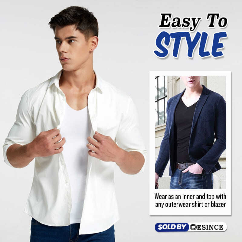 🇲🇾 DESINCE Men Ice Silk T-shirt Man Short Sleeve V-neck Tees Cooling Seamless Inner Top Baju Lengan Pendek Lelaki MT 057. 