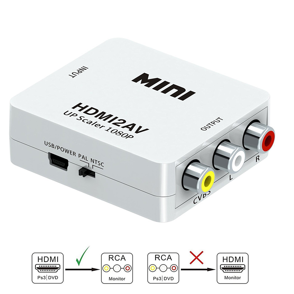 HDMI to AV Adapter HD Video Converter Box HDMI to RCA AV/CVSB L/R Video 1080P HDMI2AV Support NTSC PAL. 