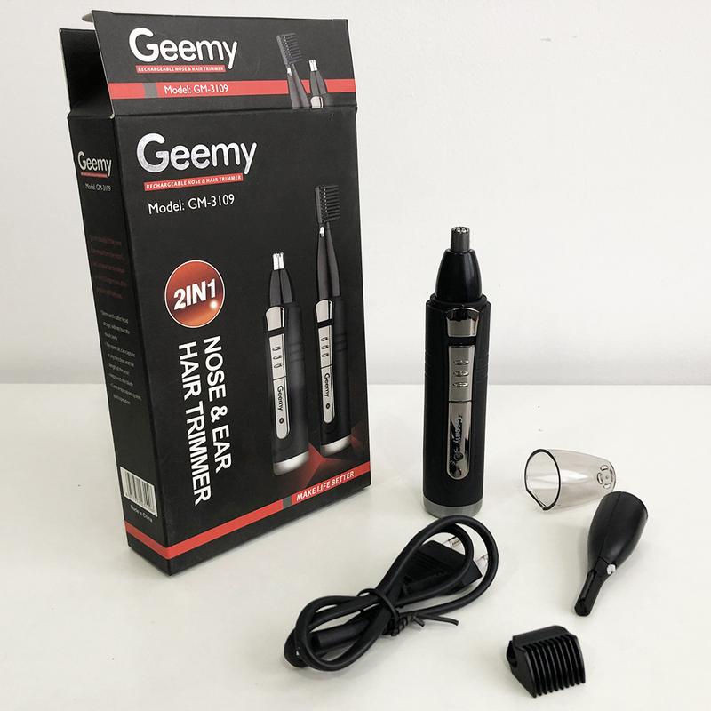 Geemy GM-3109 2 In 1 Rechargeable Nose And Ear Hair Black Trimmer. 