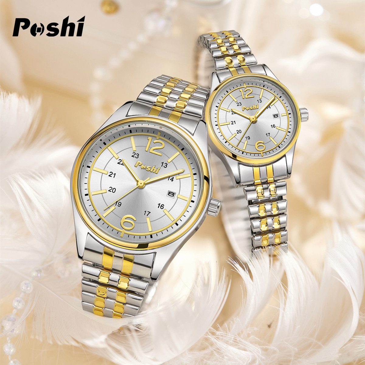 【WEJA】 Relo Buy 1 Take 1 couple watch for men and women automatic Date  water proof Quartz Watches Fashion Elegant Stainless Steel luminous display gold Casual Ladies wristwatch. 