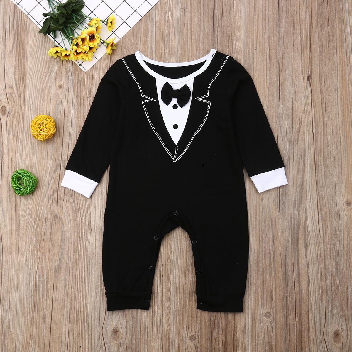 Newborn Baby Boys Gentleman Romper Bodysuit Jumpsuit Clothes Formal Outfits The cotton content is greater than 50%. 