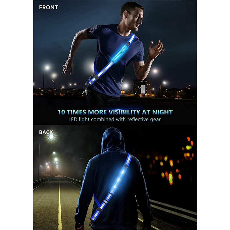 LED Reflective Belt Sash for Walking At Night,Rechargeable LED Light Up Running Belt for Runners Walkers,Blue. 